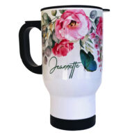 Jarra térmica personalizada con diseño de flores y mariposas